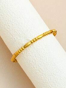 1pc Minimalist Vintage Spherical Bamboo Knot Stainless Steel Gold Bracelet, Women's Everyday Accessory, Gift For Girls, Ladies, Relatives, Friends, Birthday, Valentine's Day