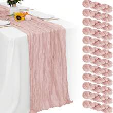 12 Pack Dusty Pink Cheesecloth Table Runner Gauze Table Runner Fabric Semi Sheer Cheese Cloth Table Decor Bulk For Rustic Romantic Wedding Baby Shower Table Decoration