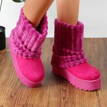 lunryet Women's Platform Fur Boots, Fuzzy Fleece Lined Ankle Booties, Anti-Slip BONA-6 - FUCHSIA - 查看 2
