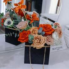 Foldable Floral Gift Box With Chain Handle, Made Of Thick Cardboard And Metal Chain, Sturdy And Waterproof, Suitable For Fresh Flowers, Dried Flowers, Handmade Gifts, Compact Folding Design, Simple And Elegant Style, Available In Multiple Colors