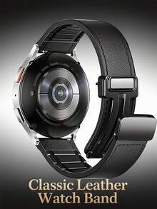 适用于三星 Galaxy Watch 7、Band 6、5、4、FE、Active 2（40 毫米/44 毫米）/ Watch 6 / 4 Classic / Watch 5 Pro / Watch 3 的磁吸式真皮表带。20 毫米真皮表带，适用于三星手表。也适用于华为 Watch 2 / Watch 2 Sport / Watch GT 42 毫米 / Watch GT2 42 毫米 / Watch GT3 42 毫米。兼容 Garmin 20 毫米表耳的手表（例如 Forerunner、Vivoactive、Venu、Fenix 系列）。 - 黑色 - 查看 2