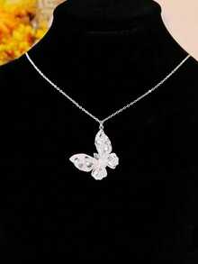 "4pcs/Set Luxury Bling Rhinestone Butterfly Jewelry Set For Women – Sparkling Necklace, Earrings & Ring, Elegant Fashion Accessory For Daily Wear, Evening Parties, Weddings, Valentine's Day, Mother's Day & Perfect Gift For Girlfriend, Wife, Mom Or Friends" - 銀色 - 查看 3