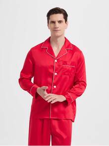 新款男士时尚休闲睡衣套装，秋冬服装 - 紅色 - 查看 6