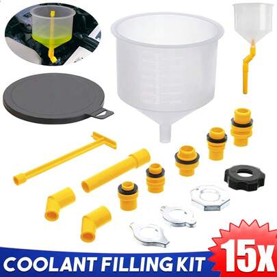 15X Car Coolant Funnel Fill Kit Adapter Extension Refiller Radiator Filler Tools Kit Vehicle Car