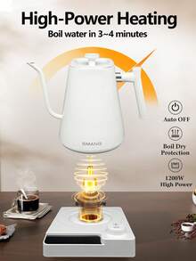 Smang 1 szt. czajnik elektryczny do użytku domowego z gęsią szyjką, z regulacją temperatury i izolacją, czajnik elektryczny o dużej mocy 1200 W, pojemność 1000 ml, obudowa ze stali nierdzewnej