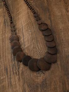 Vintage Wooden Disc Necklace, Suitable For Travel And Daily Wear - Coffee - View 6