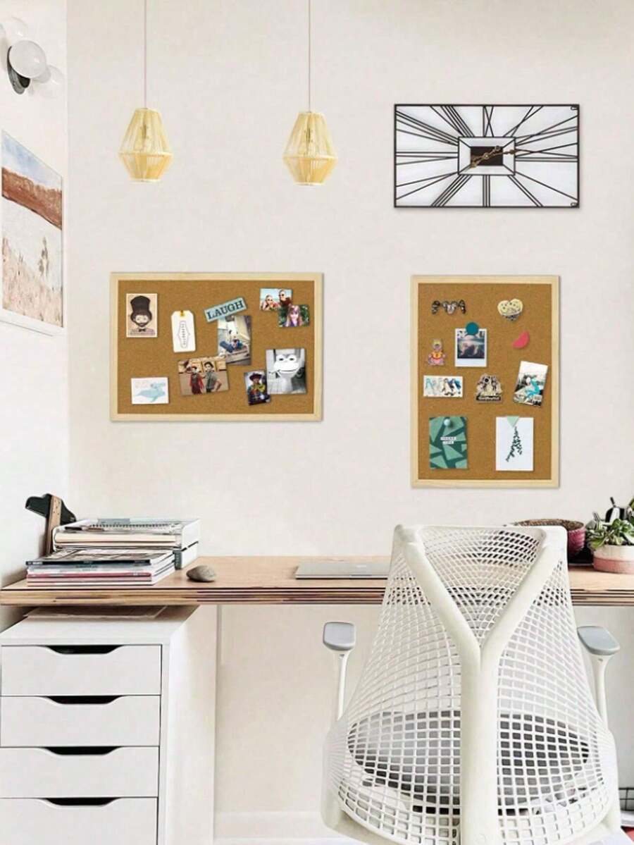 1pc Or 2pcs Cork Bulletin Board, Cork Panel With Oak Wood Frame, Decorative Pin Board For Office And Home, Message Board Or Vision Board For Home And School Home Decor Back To School Room Decor School Supplies - White - View 1