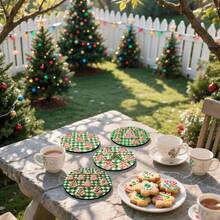 4 Stücke/6 Stücke/300 Stücke Weihnachtsbaum mit Zuckerstangen-Streifenmuster Diatomeenerde Untersetzer, Kaffee Untersetzer, Mehrzweck-Dekoration für Zuhause und Restaurant, tägliche Geschenke, Tischdekoration, Themenparty-Dekoration - Verschiedenfarbig - Übersicht 4