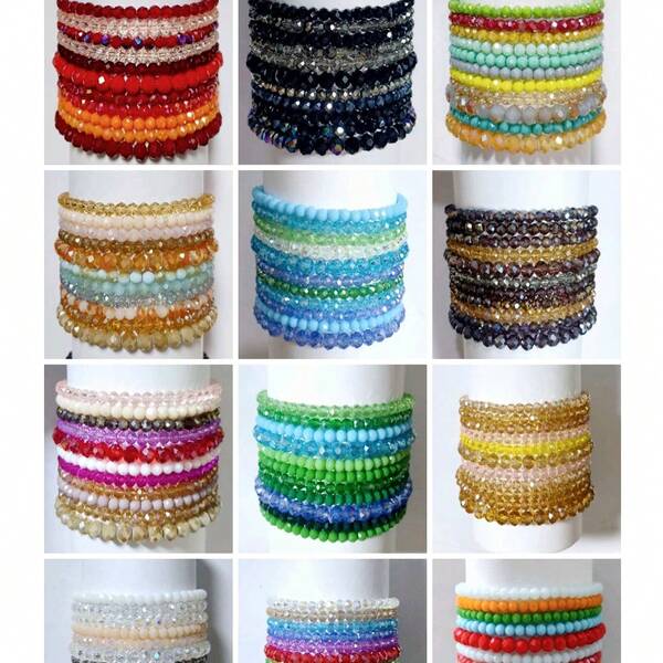 11 pièces/set Bracelets élastiques en cristal, empilables, bracelets colorés et personnalisés pour femmes, style bohème avec perles en verre, convient comme cadeau d'amitié ou de mariage