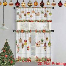 1 buc/2 buc Perdea de Crăciun cu Imprimare 2D Plată, Set de Valance de Bucătărie, 52in*18in, 26in*36in - Moș Crăciun, Ace de Pin, Glob de Arc, Ciorap de Crăciun, Design Căsuță de Turtă Dulce, Fundal cu Stea din Lemn, Fibră de Poliester Semitransparentă, Buzunare cu Bară, Perdea Mică pentru Bucătărie, Living, Dormitor - Perdea de Sărbători de Iarnă, Lavabilă la Mașină, Decorațiune de Fereastră de Crăciun