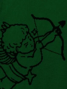 ANDREILEE 男士可爱简约时尚天使射心提花图案黑色长袖毛衣，男女通用休闲宽松针织套头衫，适合秋冬季穿着 - 綠色 - 查看 4