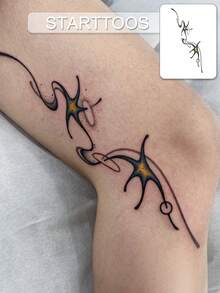 STARTTOOS Adesivo per tatuaggio floreale grande per braccio - Disegno astratto - Motivo a stella danzante Tatuaggio temporaneo finto, adatto per fai-da-te, convention di anime, carnevale, festival musicale, regalo di San Valentino, festa, Adesivo per tatuaggio realistico impermeabile per polso, caviglia, spalla, collo, clavicola, pelle del corpo - Multicolore - Visualizzare 1