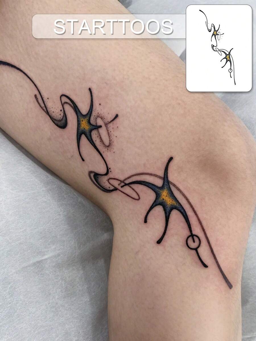 STARTTOOS Adesivo per tatuaggio floreale grande per braccio - Disegno astratto - Motivo a stella danzante Tatuaggio temporaneo finto, adatto per fai-da-te, convention di anime, carnevale, festival musicale, regalo di San Valentino, festa, Adesivo per tatuaggio realistico impermeabile per polso, caviglia, spalla, collo, clavicola, pelle del corpo - Multicolore - Visualizzare 1