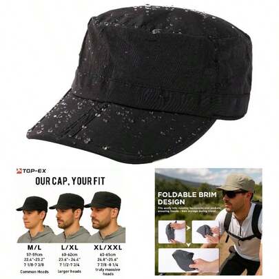 Gorra Militar De Cadete Impermeable para Hombre, con Visera Plegable, Ajustable Y Ligera, para Exteriores, Correr Y Pap Negra, Mediana