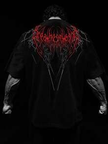 男士夏季条纹复古休闲短袖圆领T恤，涤纶面料，适合运动健身 - 黑色 - 查看 2