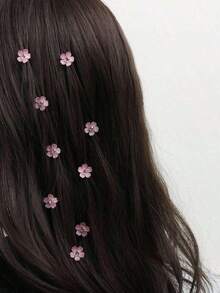 10pcs Crystal Flower Hair Accessories Set - Includes Claw Clips, Hair Claws & Barrettes, Perfect For Summer Beach & Daily Wear - 粉色 - 查看 2