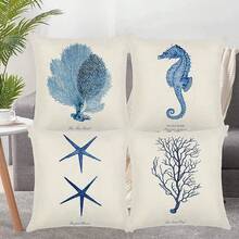 Juego de 4 Cojines Decorativos Sala, Fundas para Cojines de Sala de 45x45cm, Fundas para Cojines con Cierre de Cremallera Oculto, Algodón de Lino, para Cama () - Azul - Ver 2