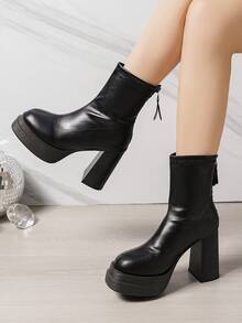 女秋冬新款时尚拉链粗跟防滑优雅个性成熟淑女性感短靴踝靴