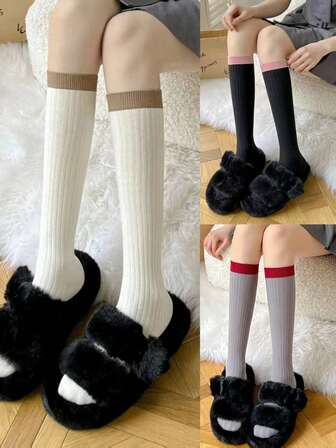 1/2/4 Pairs Women Calf Socks, Sexy Knee High Socks, Solid Color Long Boot Socks For Spring, Summer, Autumn, Warm And Stylish