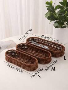 1pc/2pcs Rattan Cutlery Utensil Storage Basket/Box,Draining Basket - Brown - View 3