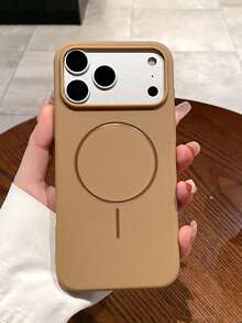 1 pieza Funda magnética minimalista de silicona líquida mate compatible con iPhone 16 15 14 13 12 Pro Max Plus, carga inalámbrica, funda trasera de silicona suave - Marrón - Ver 2