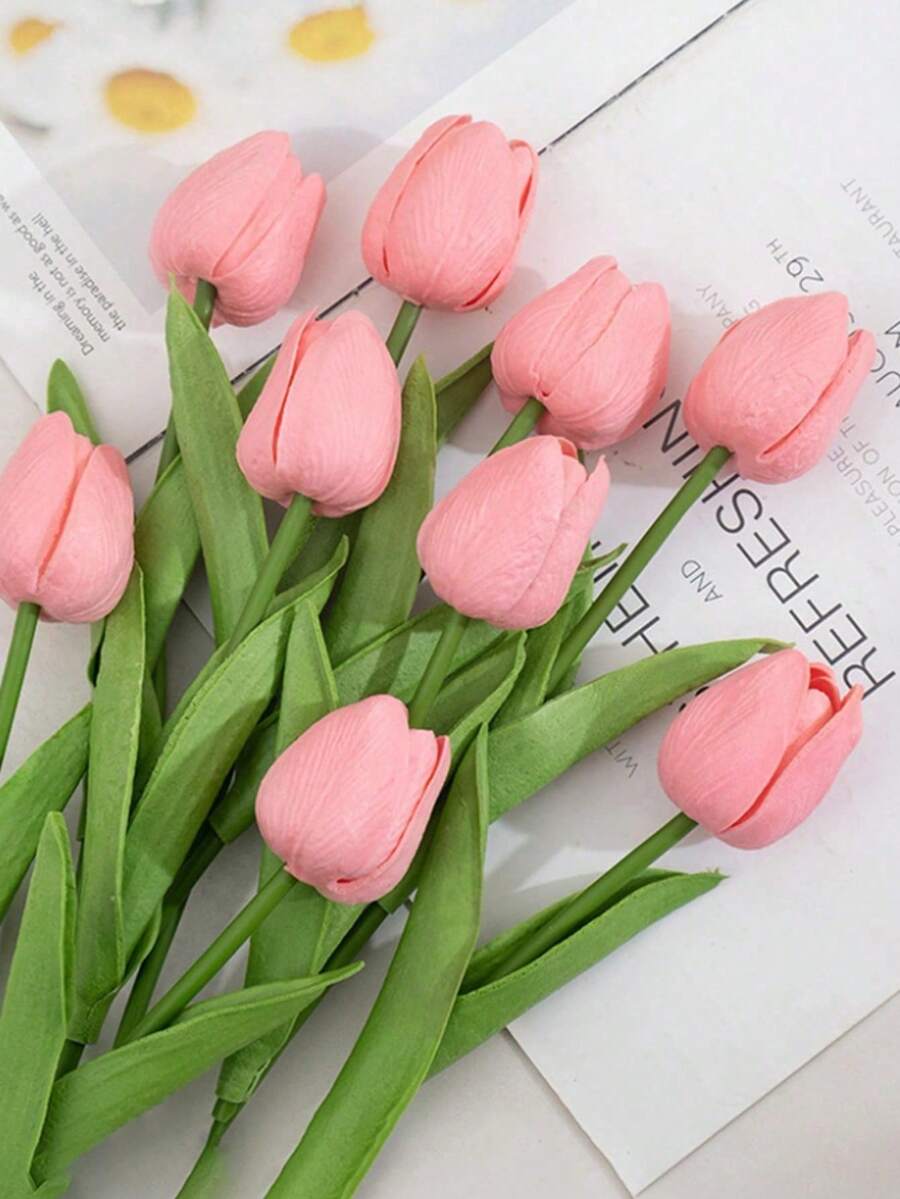 1/5/10/20pcs Romantic Premium Artificial Flowers Centerpieces,Plastic Flowers Real Touch Tulips Silk Bouquet, Artificial Flowers For Wedding Room Home Hotel Party Event New Years Gifts Handheld Flower Arrangement For Valentine's Day Wedding/Home/Bedroom/Living Room/Table Decoration/Bride's Bouquet/Outdoor Garden