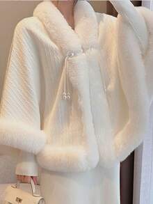 1 Áo choàng ngoài cổ lông chồn giả, Áo khoác len cardigan phong cách cổ điển thanh lịch, Phù hợp mặc sườn xám, đám cưới, Thu/Đông - Nhiều màu - Xem 3