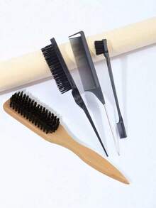 1pc Slick Back Hair Brush, Soft Bristles For Laying Down Hair Edges And For A Glossy Finish On All Hair Types, Smoothing Frizz&Restore Shine And Texture Comb - Multicolor - View 8