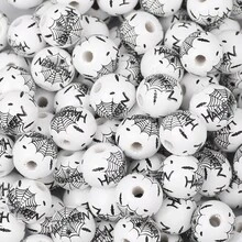 10pcs Multicolor Round Pumpkin, Bat, Skull, Ghost, Spider Web Shaped Wooden Beads, Halloween Themed Decorative Beads, Spacer Beads, For DIY Bracelets, Necklaces, Earrings, Anklets, Keychains, Backpack Chains, Christmas, Thanksgiving, Back To School, Birthday Gifts, Room Party Decor