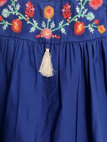 Girls Floral Embroidery Casual Princess Dress, Suitable For Party, Girls Summer Clothing - Blue - View 3