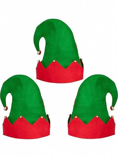 3 buc pălării de elf de pluș, fabricate pentru bărbați și femei, căciuli de familie pentru pălării festive de Crăciun, cu clopot metalic în partea de sus