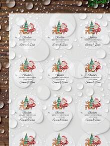 1/30/90/160pcs Personalized Christmas Stickers Gift Labels, Customized Christmas Holiday Stickers, Customized Text Round Name Gift Labels - Featuring Santa Claus, Reindeer Patterns, Personalized Self-Adhesive Labels, Suitable For Gift Bags, Desserts And Baked Food Packaging Boxes, Floral Design, With "Bake With Love" Text, Gift Bag Stickers, Thank You Stickers - White - View 4