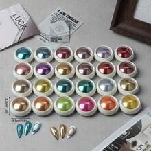 [Magic Chrome Powder] 24pcs/Set Chrome Nail Powder Magic Mirror Sanding Powder Chrome Pigment Metallic Pigment Hologram Flash Aurora Powder Spring Shiny Color Gel Polish DIY Nail Art Decoration