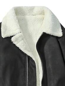 仿保暖内衬复古加厚领长袖夹克，时尚休闲百搭男士外套 - 黑色 - 查看 4