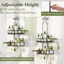 Shower Caddy Hanging: Adjustable Height Organizer Over Showerhead - Black Rustproof Shower Shelves With Hooks 2 Soap Holders - Black - View 4