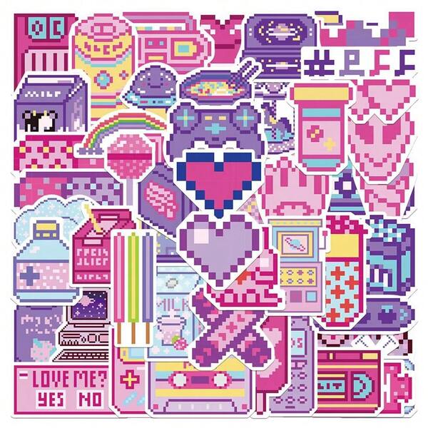 48 piezas Pegatinas de arte de píxeles y graffiti estilo INS, lindas y estéticas para scrapbooking, equipaje, decoración