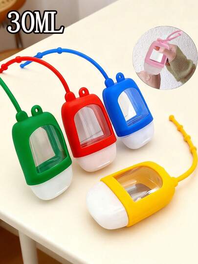 Botella de plástico transparente para viajes con tapa de silicona, botella portátil de desinfectante de manos con llavero recargable, envase de 30ml a prueba de fugas con tapa abatible (color aleatorio) - Botellas de viaje para baño, viajes, exteriores y negocios a prueba de fugas