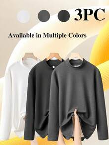 3 件套男士秋冬针织上衣、商务休闲圆领汗衫、内衣和外套打底衫 - 灰色 - 查看 1