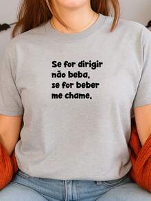 Women's Babylook Printed T-Shirt Phrases If You're Going To Drink Call Me 100% Cotton Various Funny Phrases - 灰色 - 查看 2
