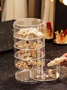 1pc 3/4/5 Tier 360° Rotating Acrylic Jewelry Box, Transparent Rotating Jewelry Organizer, Jewelry Stand, Large Capacity Makeup Storage Rack, Multi-Functional Storage Shelf, Women Transparent Storage Cabinet, Travel Essential Gift, Suitable For Hair Accessories, Earrings, Bracelets, Necklaces, Jewelry Box, Valentine's Day Gift, Halloween Gift, Back To School Gift, Back To School Essential - Clear - View 9