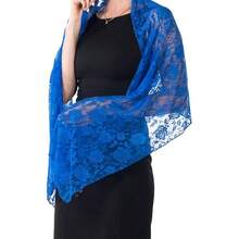 Women's Lace Shawls And Wraps For Formal Evening Party Dress,Bride Bridesmaid Shawl Veil For Wedding - 寶藍色 - 查看 4