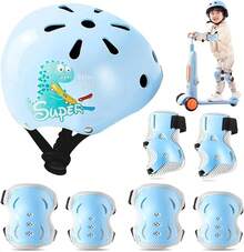 Protecciones para Patinar Niños, Juego de Casco de Bicicleta, Rodilleras, Coderas, Muñequeras, TamañO Ajustable, Equipo Protector Apto para Monopatín, Ciclismo, Mini Bike Riding - Amarillo - Ver 9