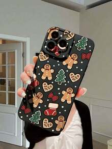 Festive Gingerbread Man Christmas Phone Case Compatible With Iphone - Black - View 2