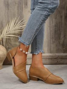 Fall/Winter Plus Size Women's New Arrival Ankle Pointed Toe Chunky Heel Mid-Heel Boots - Khaki - View 8