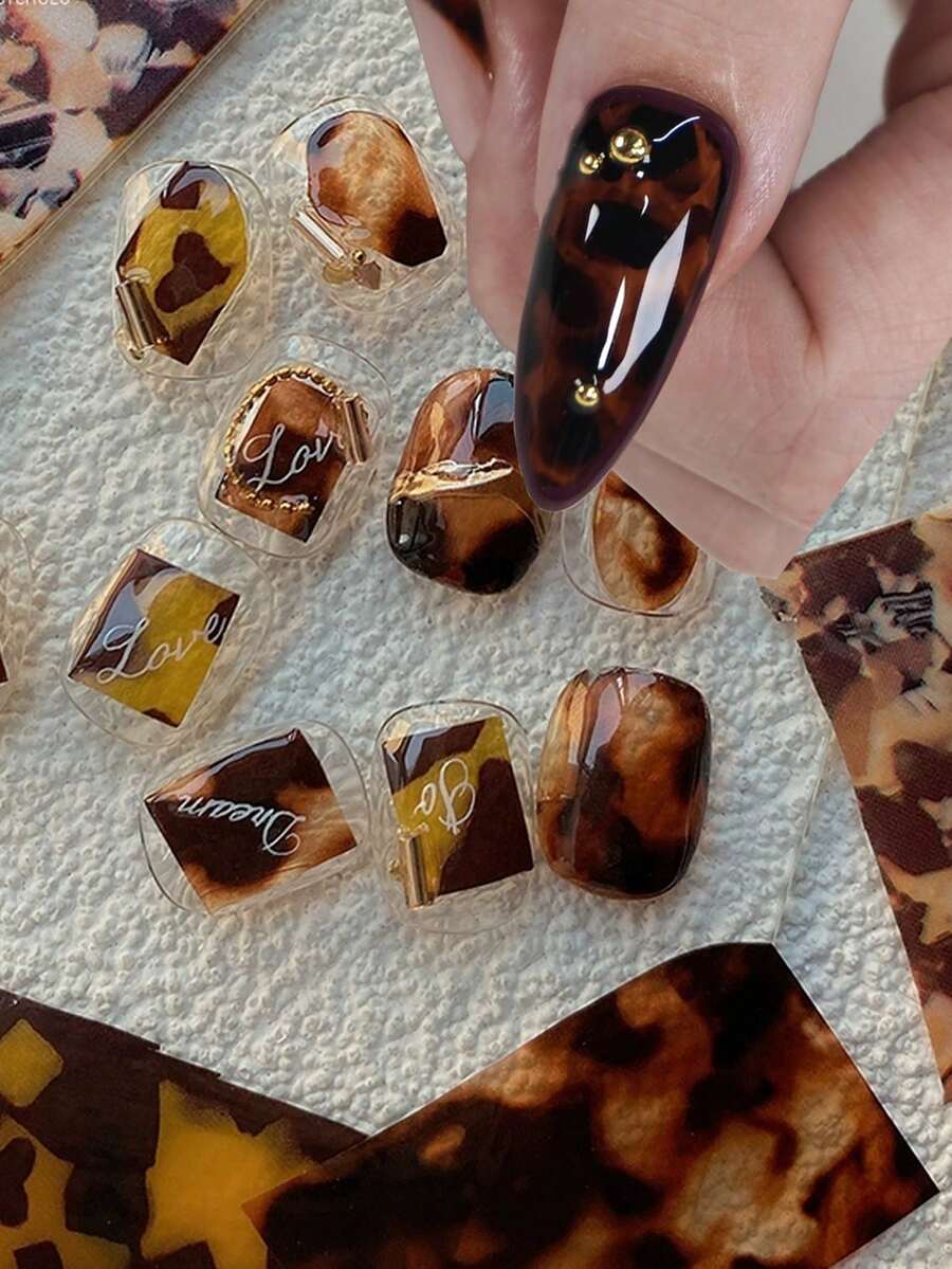 4卷玳瑁指甲箔指甲转移箔美甲箔贴花全息箔豹纹指甲美甲贴纸用于DIY水晶指甲装饰美甲用品