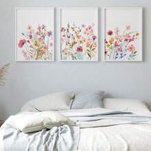 3 幅花卉墙艺多巴胺印刷画植物帆布海报现代挂画北欧海报画宿舍女生卧室客厅卧室墙壁装饰无框 - 粉色 - 查看 11