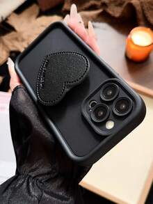 1 件千禧风格分层相框软皮心形气垫隐藏支架手机壳适用于 Apple 12/13 Pro Max，全身防震保护套，简约设计，可爱卡通风格，完美保护您的手机，兼容 Honor X7/Galaxy A56 5G/Infinix Smart 8/Infinix Hot 40i/Spark 20/Spark 20C/Spark Go 2024/Redmi Note 14 5G/ Moto E22/E22i/OPPO A54 - 黑色 - 查看 3