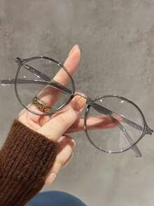 1pc Retro Round Optical Glasses, TR Material, Fashion Eye Protection, Suitable For Women, Students, Electronic Reading, Decoration, Smartphone Use