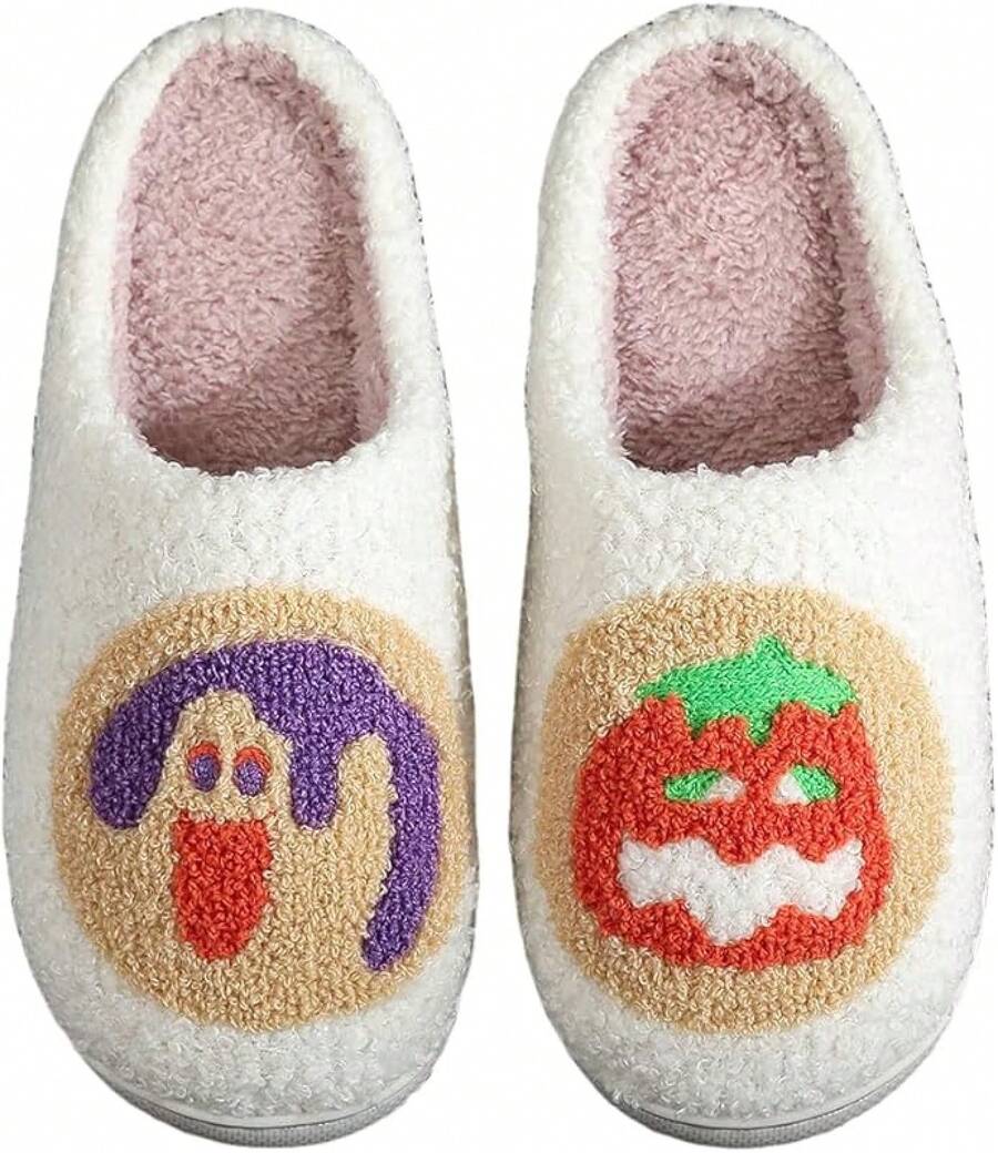 Cozy Plush Halloween Pumpkin Slippers, Non-Slip Fluffy Design - Combination E - View 1