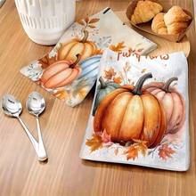 2pcs/100pcs Thanksgiving Autumn Maple Leaf And Pumpkin Print Pattern Kitchen Towel Set, Suitable For Restaurant, Kitchen, Bathroom Interior Decoration, Party Decoration, Holiday Gift, Can Be Given As A Thanksgiving Gift - Multicolor - View 4